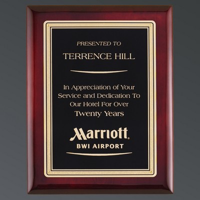 Rosewood Piano Finish Plaque, Textured Black LaserFX Plate w/Florentine, Large (9"x12")