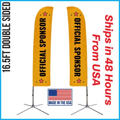 16.5' Straight Flag - Double Sided w/Chrome X Base - Made in the USA