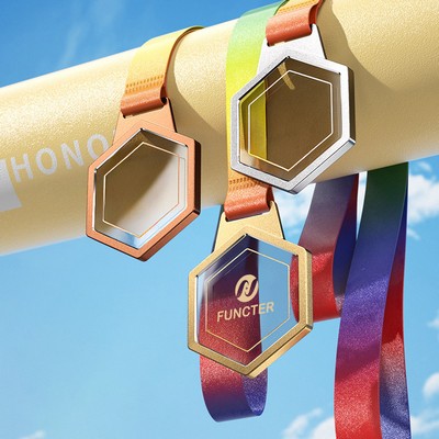 Hexagonal Crystal Zinc Alloy Award Medals Clear Version