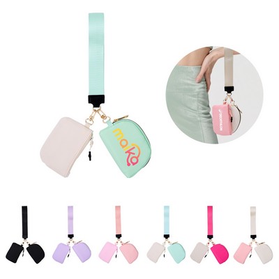 Dual Pouch Wristlet Keychain Lanyard