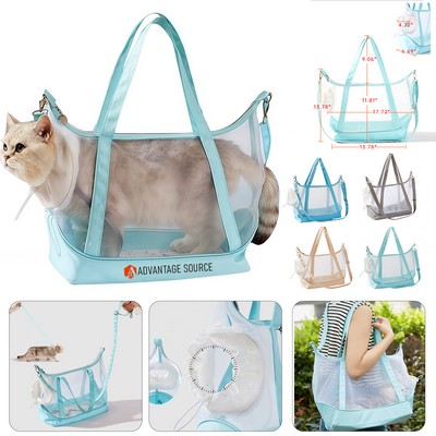 Transparent Mesh Pet Carrier Tote W/ Shoulder Strap