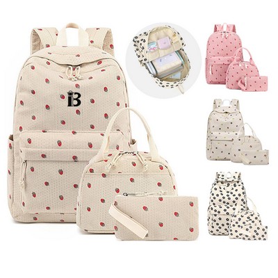 3 Piece Corduroy School Backpack Set