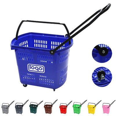 Plastic Wheeled Shopping Baskets w/ Handles
