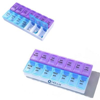 Convenient Double Row 7 Day A Week 14 Compartment Pill Box
