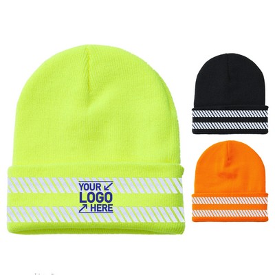 Reflective Beanie Soft Knit Winter Hat for Cold Weather