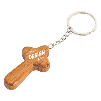 Wooden Cross Keychain in Natural Tones