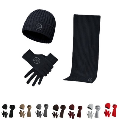 Winter Knitted Beanie Scarf & Gloves Set