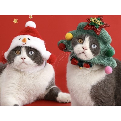 Christmas Plush Pet Hat Cute Snowman and Tree Design for Cats and Small Dogs
