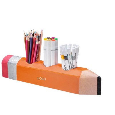 Wooden Pencil Shaped Pen Holder Desktop Stationery Storage Cup