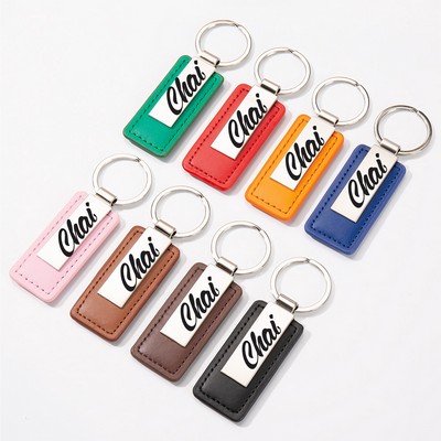 PU Rectangular Keychain with Metal Plate