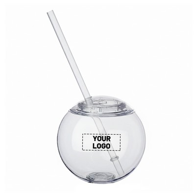 Cocktail Ball Tumbler with Straw, 15 oz.