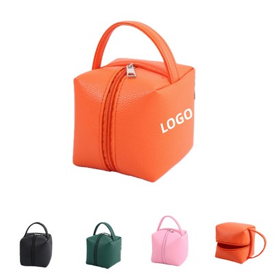 PU Lychee Texture Multi-Functional Storage Zipper Bag