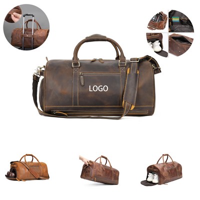 Vintage Leather Travel Duffel Bag
