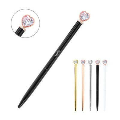 Romantic Crystal Heart Diamond Pen Elegant Metallic Ballpoint Pen