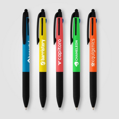 Malta Recycled Plastic 3-in-1 Stylus Neon Grip Multi-Ink Pen - Pad Print