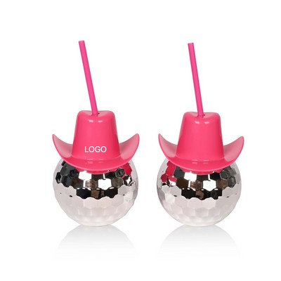 Disco Ball Cup Cowboy Hat Lid 600ml Electroplated Party Drinkware Mirror Surface Tumbler Straw