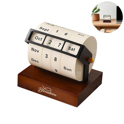 Premium Rotary Perpetual Wooden Calendar Desk Decoration