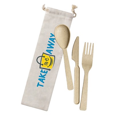 Portable Straw Tableware Set, 3 Pieces