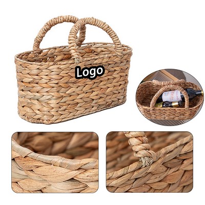 Natural Handwoven Hyacinth Oval Storage Basket