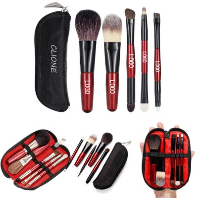 Mini 5-Piece Goat Hair Makeup Brush Set With Wooden Handles