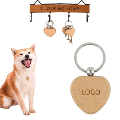 Heart Shape Wooden Key Tag Pet Tag