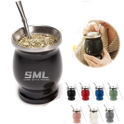 8Oz Stainless Steel Yerba Mate Gourd Set W/Straw