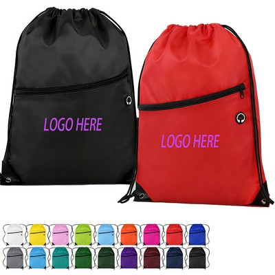 Drawstring Backpack with Front Zipper Pocket