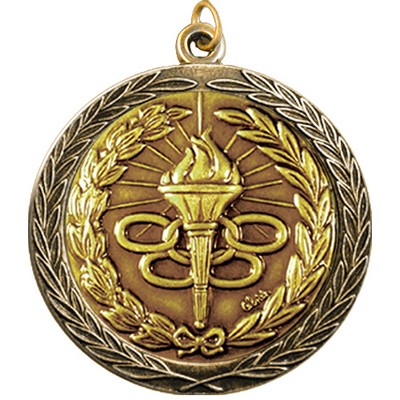 Stock Medal w/ Round Edge & Wreath (Torch & Rings) 2 1/2"