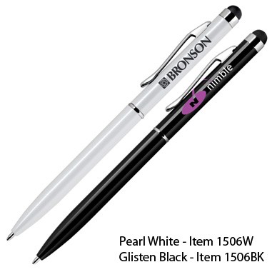 Aluminum Ball Point Pen and Stylus / Pearl White (Engraved)