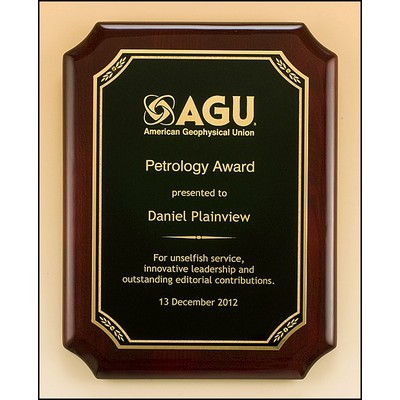 Rosewood Stained Piano Finish Plaque w/ Gold Florentine Leaf Border (11"x15")