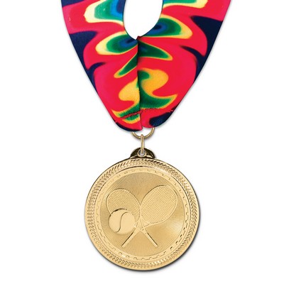 2" Tennis Brite Laser Medal w/ Stock Millennium Neck Ribbon