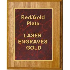 Oak Plaque 9" x 12" - Marbleized Red/Gold 7" x 10" Plate