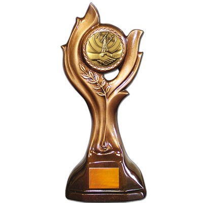 Stock 12" Victory Trophy With 2" Handshake Coin and Engraving Plate