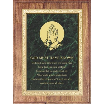 Solid American Walnut Plaque w/ Green Plate & Round Corners, 8 x 10"