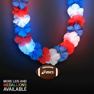 Red, White & Blue LED Hawaiian Lei with Custom Football Medallion - PRINTED