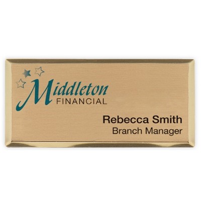 Full Color Gold Metallic Oval Name Badges (2"x2½")