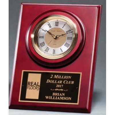 Cherry Finish Clock w/Three-Hand Movement Wall Mount Or Shelf Stand Award