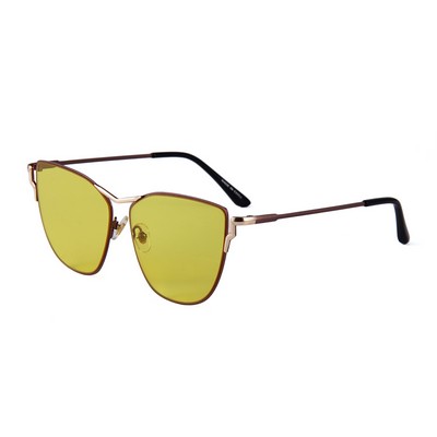 Sunglasses - Yellow Lenses - Gold Frames - Brown Temples