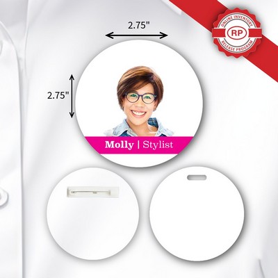 IdentityPro™ USA Made Photo ID Badge w/ Pin Fastener or Tag Slot (2.75") Circle