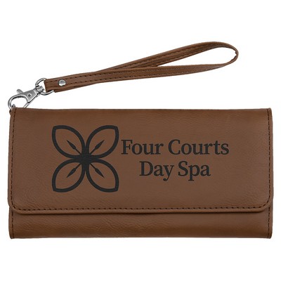 7.5" x 4" Dark Brown Leatherette Wallet with Strap