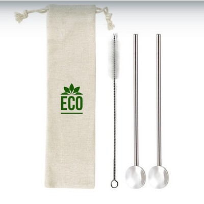 Stainless Steel Cocktail Spoon Straw Set