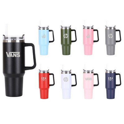30 Oz. Vacuum Stainless Steel Tumbler with Handle & Straw