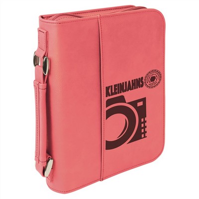 6 3/4" x 9 1/4" Pink Leatherette Book/Bible Cover with Handle & Zipper