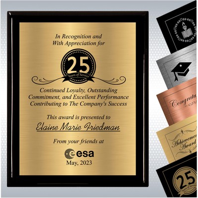 Black Piano Finish Wood Plaque Personalized Years of Service Award (9" x 12")