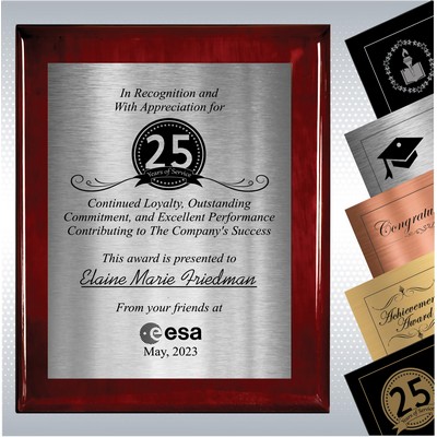 Rosewood Piano Finish Wood Plaque Personalized Years of Service Gift Award (9" x 12")