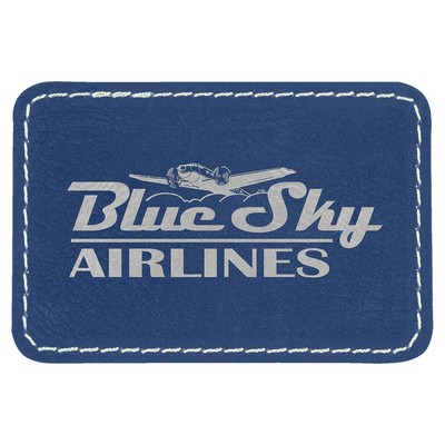 3"x2" Rectangle Patches, Blue/Silver Laserable Leatherette