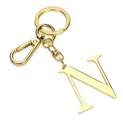 Gold Letter N Keychain Metal Keychain Initial Keychain