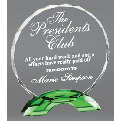 Cascata Circle Crystal Award with Green Base, 6 3/4"H