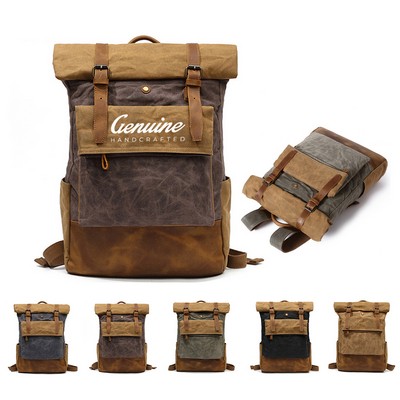 Cowhide Leather Waxed Canvas Bag