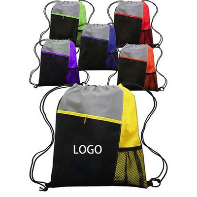 Mesh Pocket Drawstring Backpacks